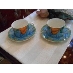 2 Sets Casual Victoria & Beale Forbidden Fruit 2 Flat Cup 2 Saucer 4 pc 9024